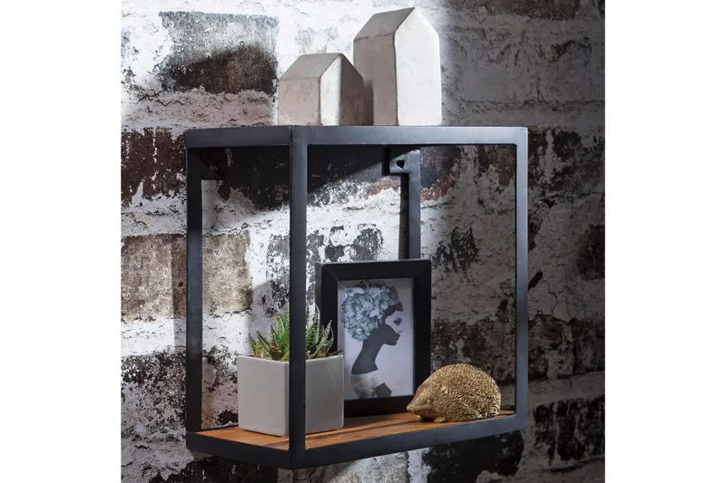 Vägghylla Wohnling Puri Massivt Trä Metallram Väggmonterad Industriell - Förvaring - Hylla - Vägghylla