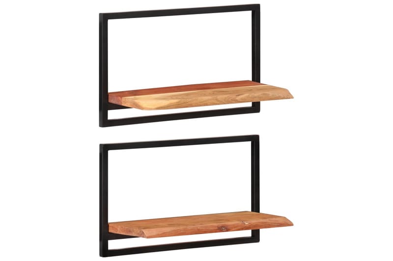 Vägghyllor 2 st 60x25x35 cm massivt akaciaträ och stål - Brun - Förvaring - Hylla - Vägghylla