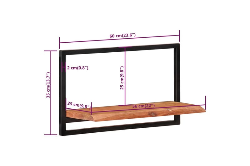 Vägghyllor 2 st 60x25x35 cm massivt akaciaträ och stål - Brun - Förvaring - Hylla - Vägghylla