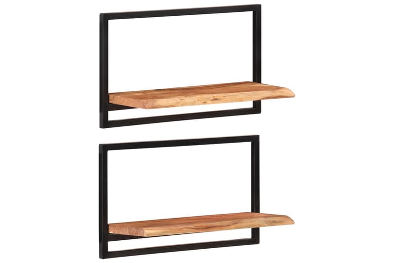 Vägghyllor 2 st 60x25x35 cm massivt akaciaträ och stål - Brun - Förvaring - Hylla - Vägghylla