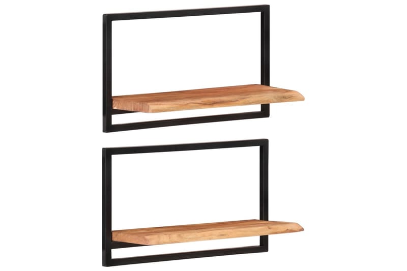 Vägghyllor 2 st 60x25x35 cm massivt akaciaträ och stål - Brun - Förvaring - Hylla - Vägghylla