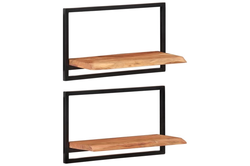 Vägghyllor 2 st 60x25x35 cm massivt akaciaträ och stål - Brun - Förvaring - Hylla - Vägghylla