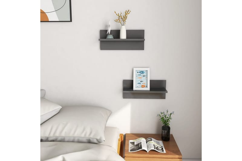 Vägghyllor 2 st grå högglans 40x11,5x18 cm - Grå högglans - Förvaring - Hylla - Vägghylla