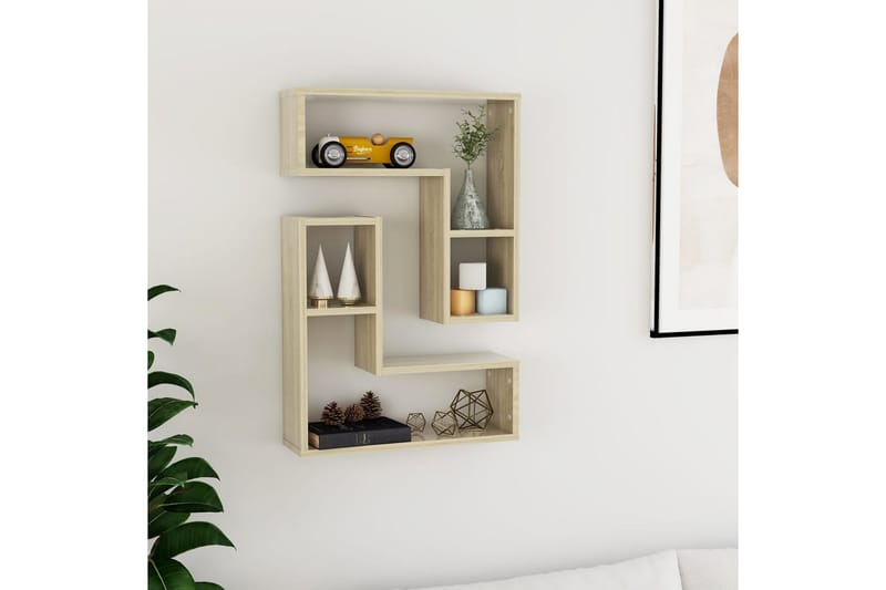 Vägghyllor 2 st sonoma-ek 50x15x50 cm spånskiva - Ek - Förvaring - Hylla - Vägghylla