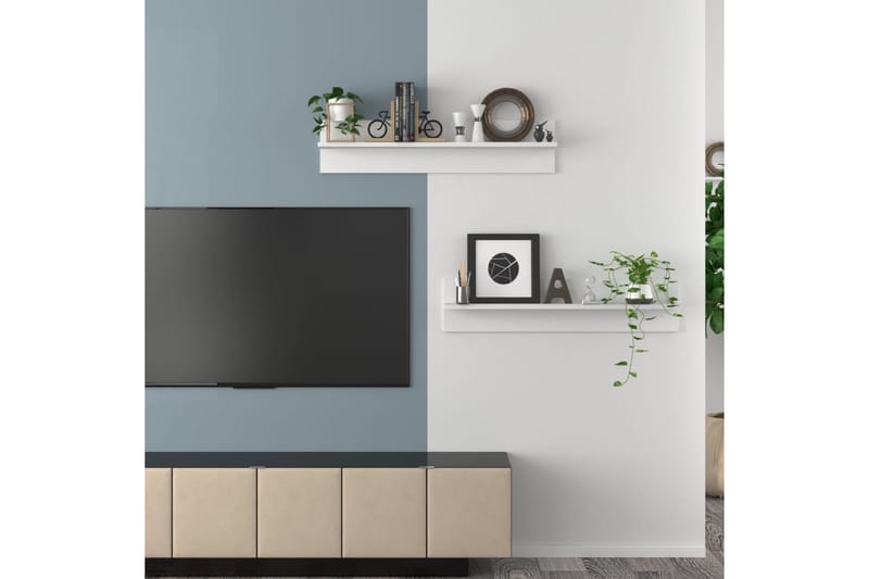 Vägghyllor 2 st vit 80x11,5x18 cm spånskiva - Vit - Förvaring - Hylla - Vägghylla