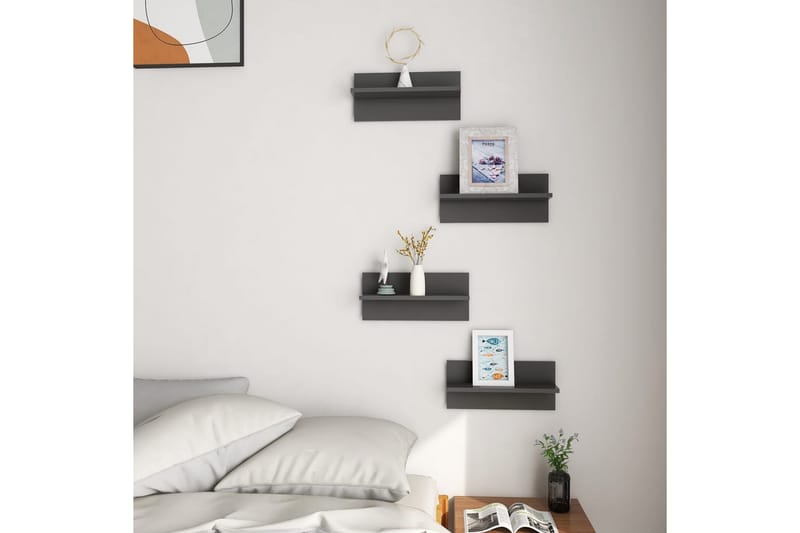 Vägghyllor 4 st grå 40x11,5x18 cm spånskiva - Grå - Förvaring - Hylla - Vägghylla
