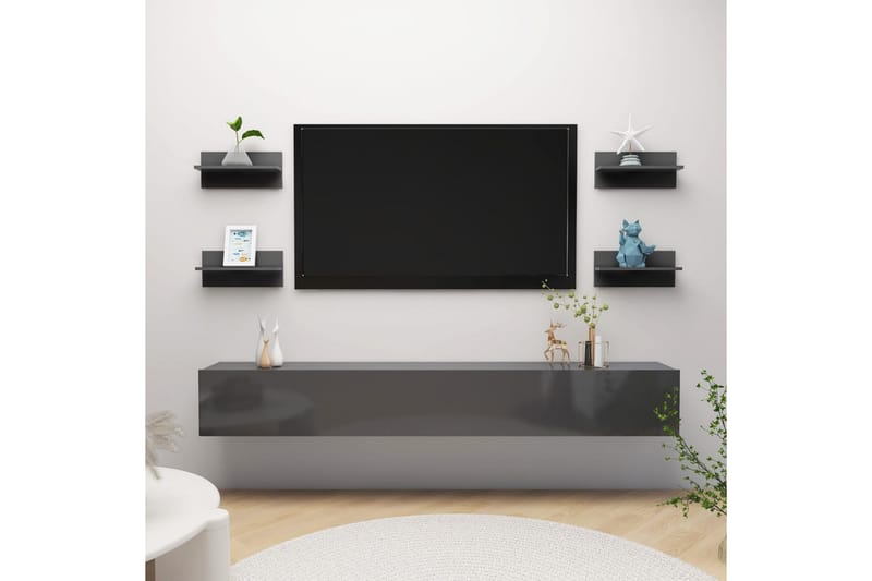 Vägghyllor 4 st grå högglans 40x11,5x18 cm - Grå högglans - Förvaring - Hylla - Vägghylla