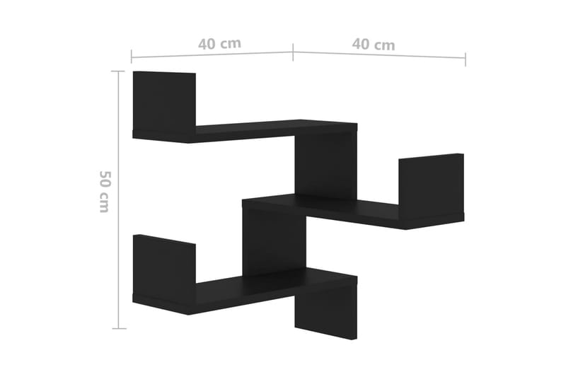 Vägghyllor hörn 2 st svart 40x40x50 cm spånskiva - Svart - Vägghylla