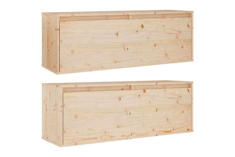 Väggskåp 2 st 100x30x35 cm massiv furu - Brun - Förvaring - Hylla - Vägghylla