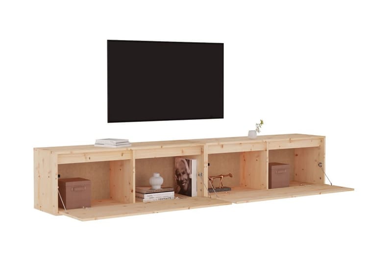 Väggskåp 2 st 100x30x35 cm massiv furu - Brun - Förvaring - Hylla - Vägghylla