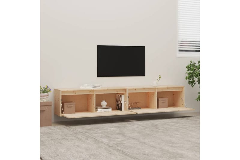 Väggskåp 2 st 100x30x35 cm massiv furu - Brun - Förvaring - Hylla - Vägghylla