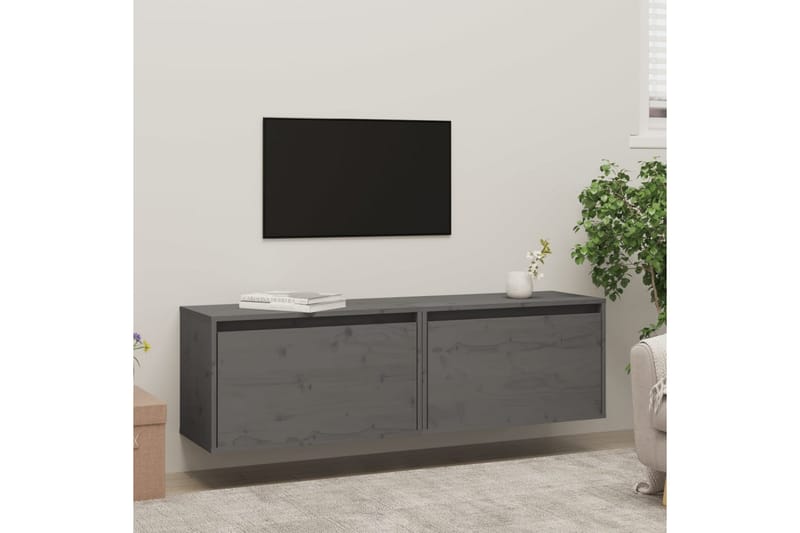 Väggskåp 2 st 60x30x35 cm massiv furu grå - Grå - Förvaring - Hylla - Vägghylla