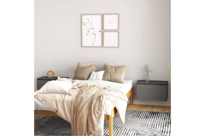 Väggskåp 2 st 60x30x35 cm massiv furu grå - Grå - Förvaring - Hylla - Vägghylla