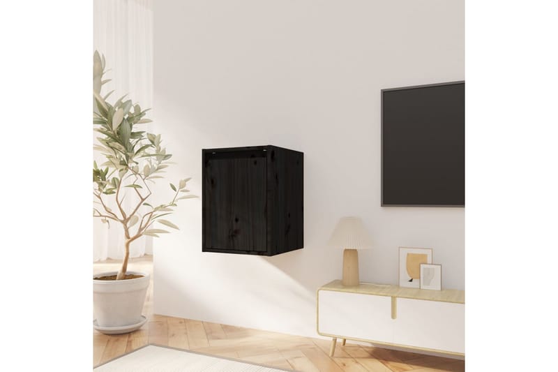 Väggskåp 2 st svart 30x30x40 cm massiv furu - Svart - Förvaring - Hylla - Vägghylla
