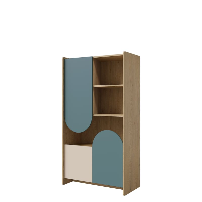 Zarek Bokhylla 84x151 cm, brun, blå, beige