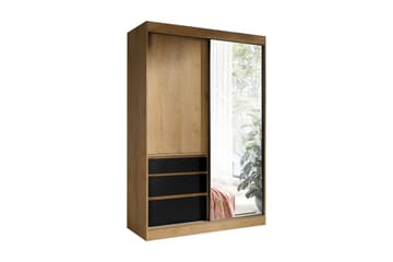 Abricot Garderob med Spegel 140x216x65 cm - Svart - Förvaring - Klädförvaring - Garderob & garderobssystem