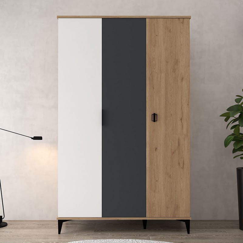 Addeva Garderob 123x200x52 cm, Ek/Vit/Antracit