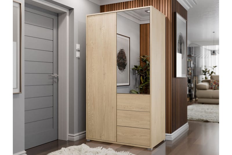 Agawal Garderob med Spegel 100x175 cm - Brun - Förvaring - Klädförvaring - Garderob & garderobssystem