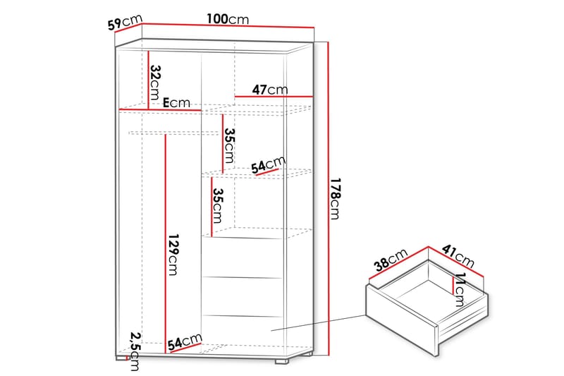 Agawal Garderob med Spegel 100x175 cm - Brun - Förvaring - Klädförvaring - Garderob & garderobssystem