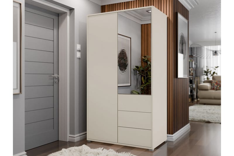 Agawal Garderob med Spegel 100x178 cm - Beige - Förvaring - Klädförvaring - Garderob & garderobssystem