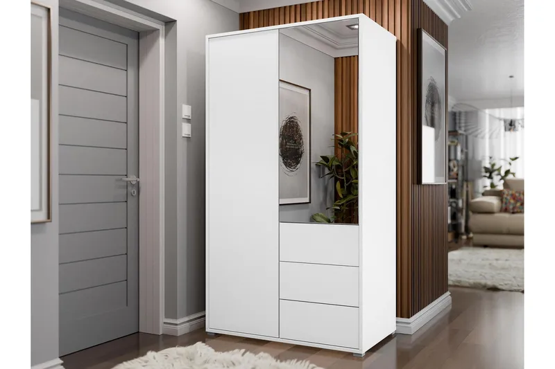 Agawal Garderob med Spegel 100x178 cm - Vit - Förvaring - Klädförvaring - Garderob & garderobssystem