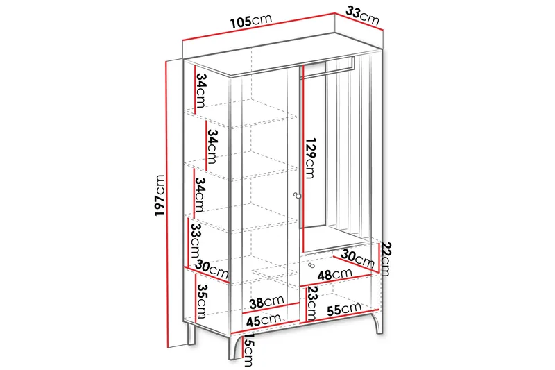 Aggarwal Garderob med Spegel 105x197 cm - Beige - Förvaring - Klädförvaring - Garderob & garderobssystem