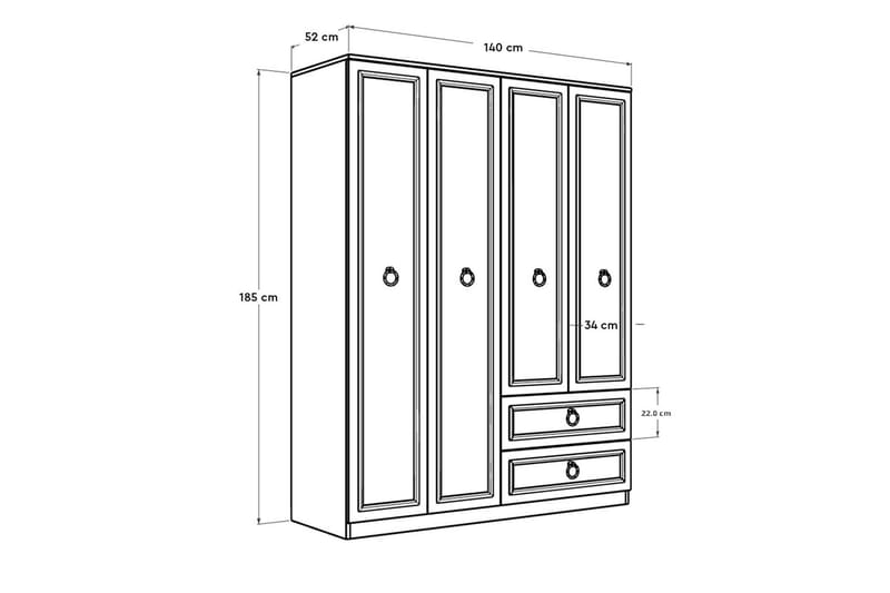 Ajra Garderob 140x185 cm Vit - Hanah Home - Garderob & garderobssystem - Klädskåp & fristående garderob