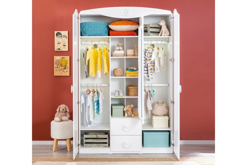 Akash Garderob 133,1x201,3 cm Vit - Hanah Home - Garderob & garderobssystem - Klädskåp & fristående garderob