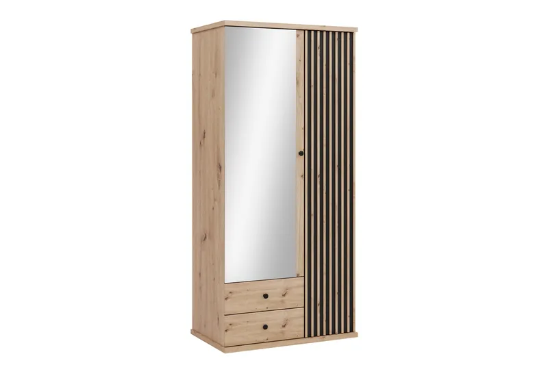 Aldbrough Garderob med Spegel 100x213 cm, Brun/Svart