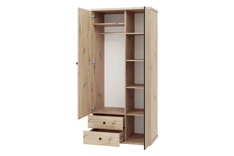 Aldbrough Garderob med Spegel 100x213 cm - Brun/Svart - Förvaring - Klädförvaring - Garderob & garderobssystem