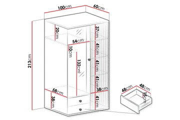 Aldbrough Garderob med Spegel 100x213 cm - Brun/Svart - Förvaring - Klädförvaring - Garderob & garderobssystem