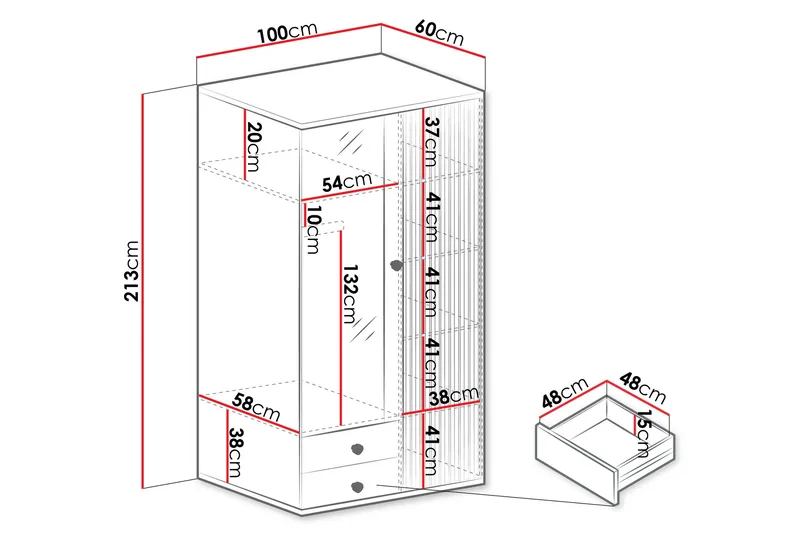 Aldbrough Garderob med Spegel 100x213 cm - Brun/Svart - Förvaring - Klädförvaring - Garderob & garderobssystem