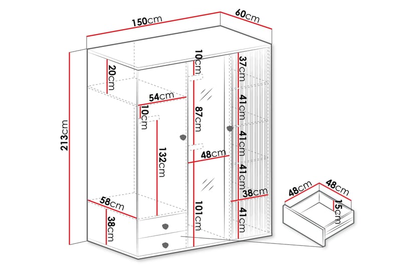 Aldbrough Garderob med Spegel 150x213 cm - Brun/Svart - Förvaring - Klädförvaring - Garderob & garderobssystem
