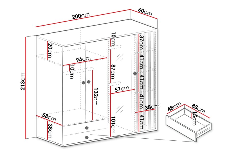 Aldbrough Garderob med Spegel 200x213 cm - Brun/Svart - Förvaring - Klädförvaring - Garderob & garderobssystem