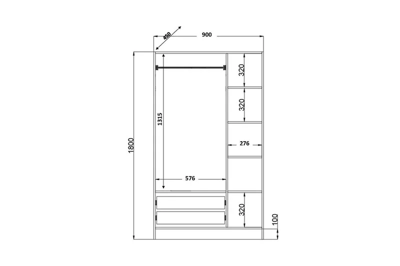 Alven Garderob 90x180 cm - Matt Vit - Förvaring - Klädförvaring - Garderob & garderobssystem