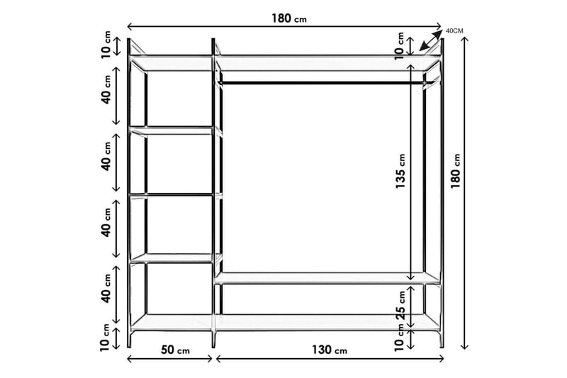 Amerbach Garderob 180x40 cm - Svart - Förvaring - Klädförvaring - Garderob & garderobssystem