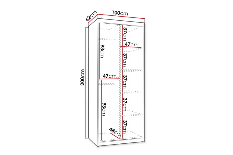 Amira Garderob m. Spegel 100x200 cm - Beige - Förvaring - Klädförvaring - Garderob & garderobssystem