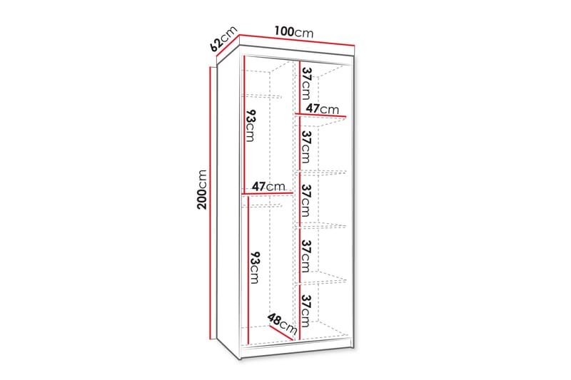 Amira Garderob m. Spegel 100x200 cm - Förvaring - Klädförvaring - Garderob & garderobssystem