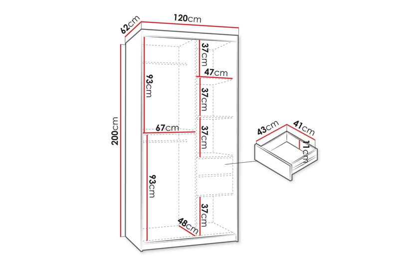 Amira Garderob m. Spegel 120x200 cm - Förvaring - Klädförvaring - Garderob & garderobssystem
