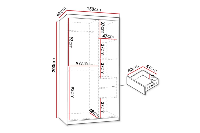 Amira Garderob m. Spegel 150x200 cm - Beige - Förvaring - Klädförvaring - Garderob & garderobssystem