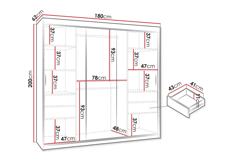 Amira Garderob m. Spegel 180x200 cm - Förvaring - Klädförvaring - Garderob & garderobssystem