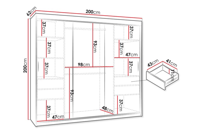 Amira Garderob m. Spegel 200x200 cm - Grå - Förvaring - Klädförvaring - Garderob & garderobssystem