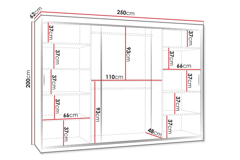 Amira Garderob m. Spegel 250x200 cm - Förvaring - Klädförvaring - Garderob & garderobssystem