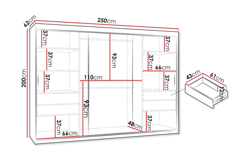 Amira Garderob m. Spegel 250x200 cm - Förvaring - Klädförvaring - Garderob & garderobssystem