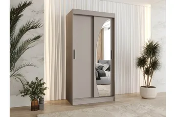 Amira Garderob med Spegel 100x200 cm i Målat Trä - Beige - Förvaring - Klädförvaring - Garderob & garderobssystem