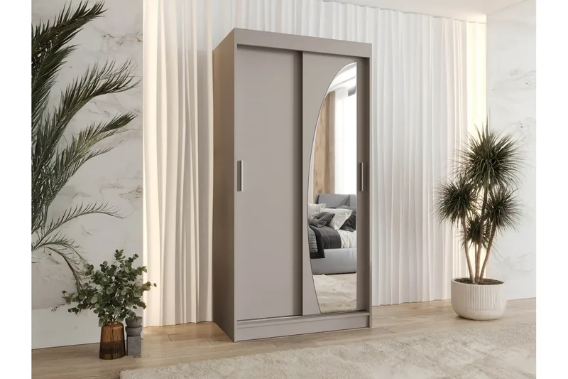Amira Garderob med Spegel 100x200 cm i Målat Trä - Beige - Förvaring - Klädförvaring - Garderob & garderobssystem