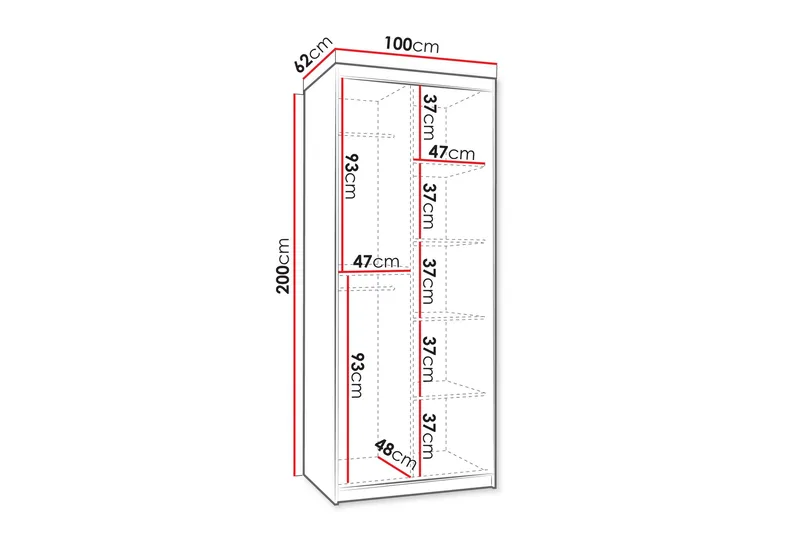 Amira Garderob med Spegel 100x200 cm i Målat Trä - Beige - Förvaring - Klädförvaring - Garderob & garderobssystem