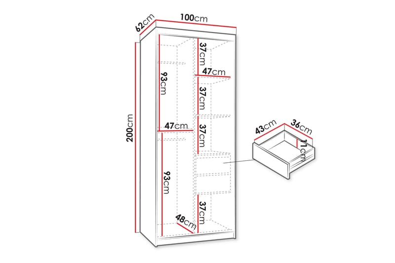 Amira Garderob med Spegel 100x200 cm i Målat Trä - Svart - Förvaring - Klädförvaring - Garderob & garderobssystem