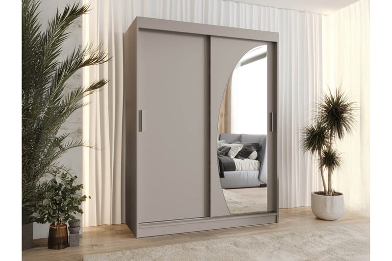 Amira Garderob med Spegel 150x200 cm i Målat Trä - Beige - Förvaring - Klädförvaring - Garderob & garderobssystem