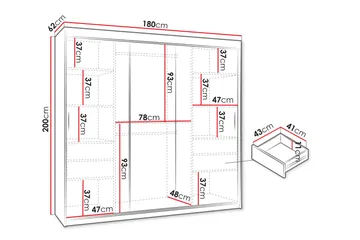 Amira Garderob med Spegel 180x200 cm i Målat Trä - Grå - Förvaring - Klädförvaring - Garderob & garderobssystem